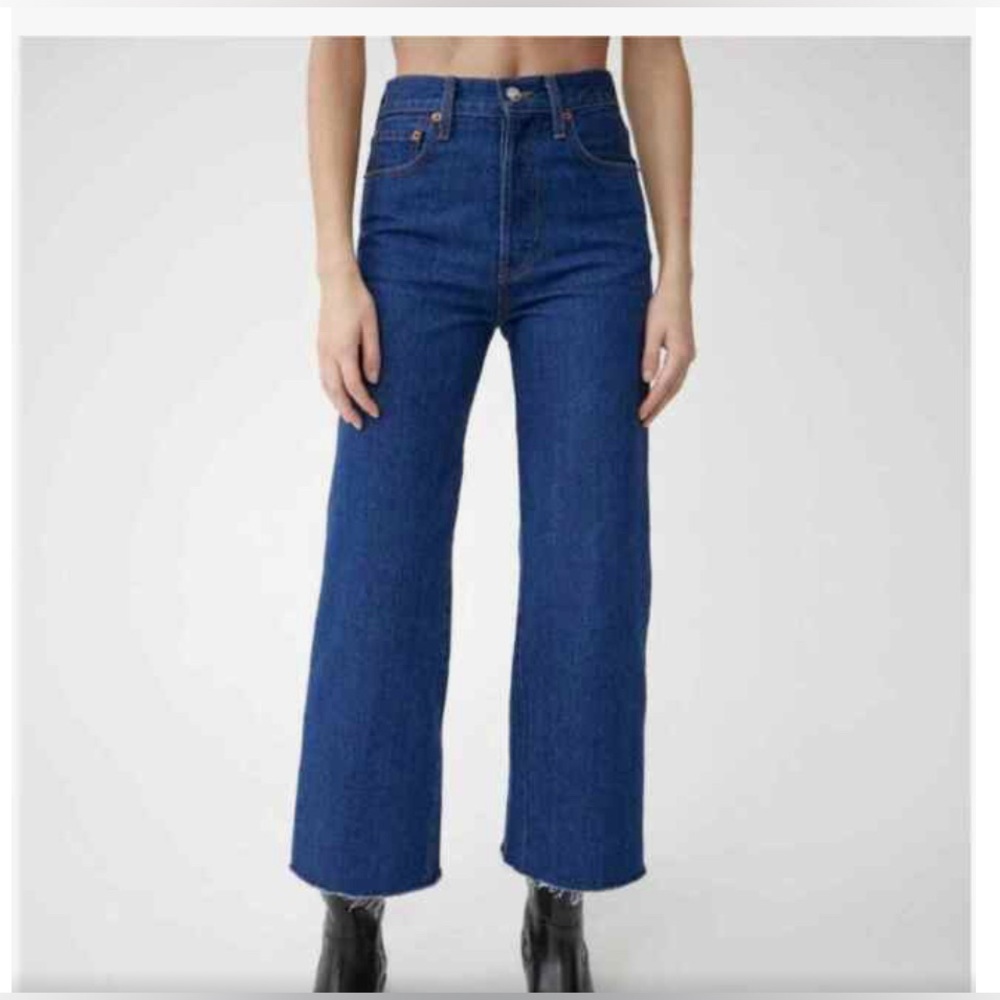 NWOT Re/done high waist wide leg raw hem cropped jeans - Picture 2 of 7